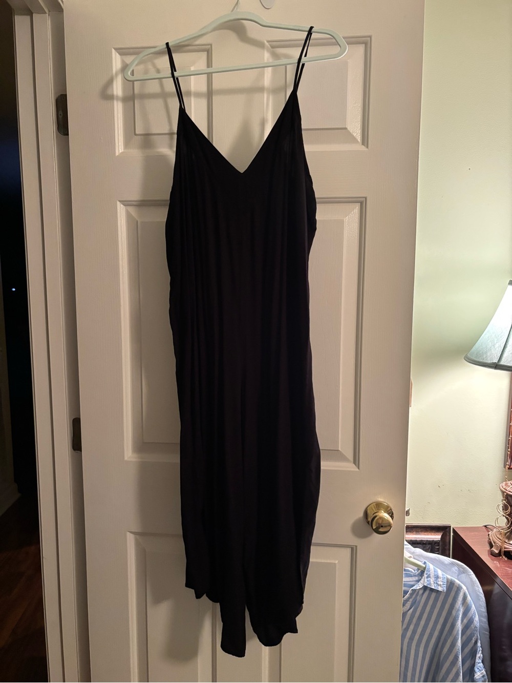 Black Slip Romper with Spaghetti Straps. Sz L.